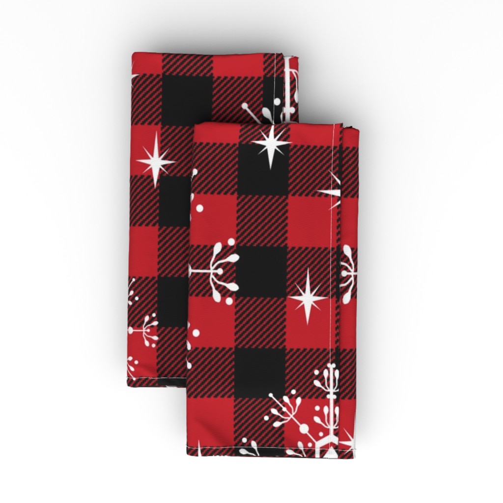 Buffalo Plaid Snowflakes Cloth Napkin, Longleaf Sateen Grand, Red