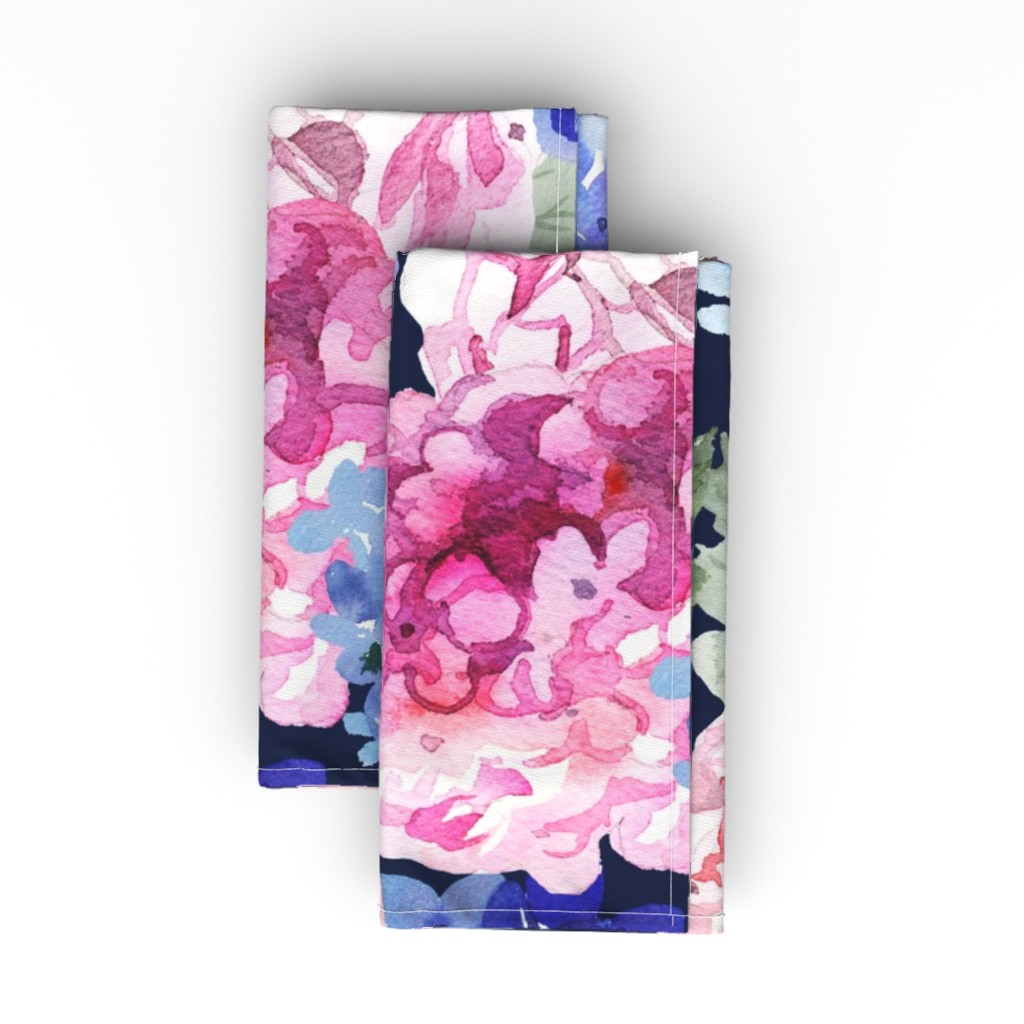 Spring Hydrangea Watercolor - Navy Cloth Napkin, Longleaf Sateen Grand, Multicolor