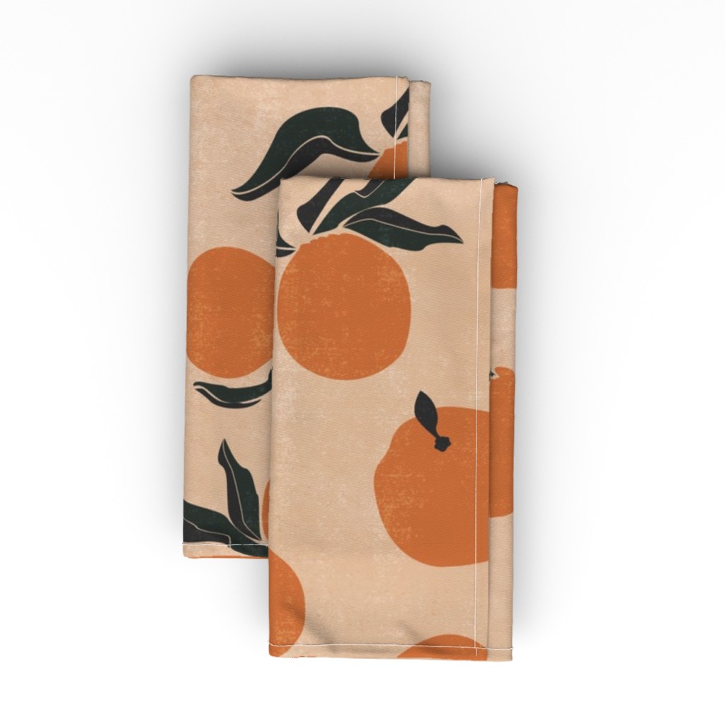 Mid-Century Clementines - Sandy Beige Cloth Napkin, Longleaf Sateen Grand, Orange