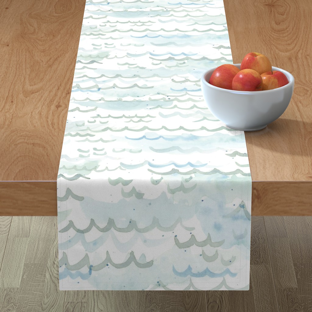 Watercolor Waves - Neutral Table Runner, 108x16, Blue