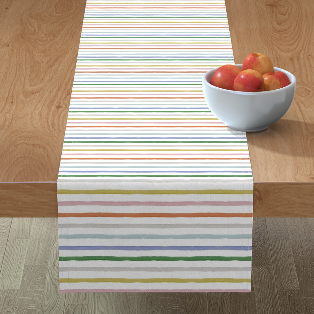 Rainbow Stripes Watercolor Table Runner, 108x16, Multicolor