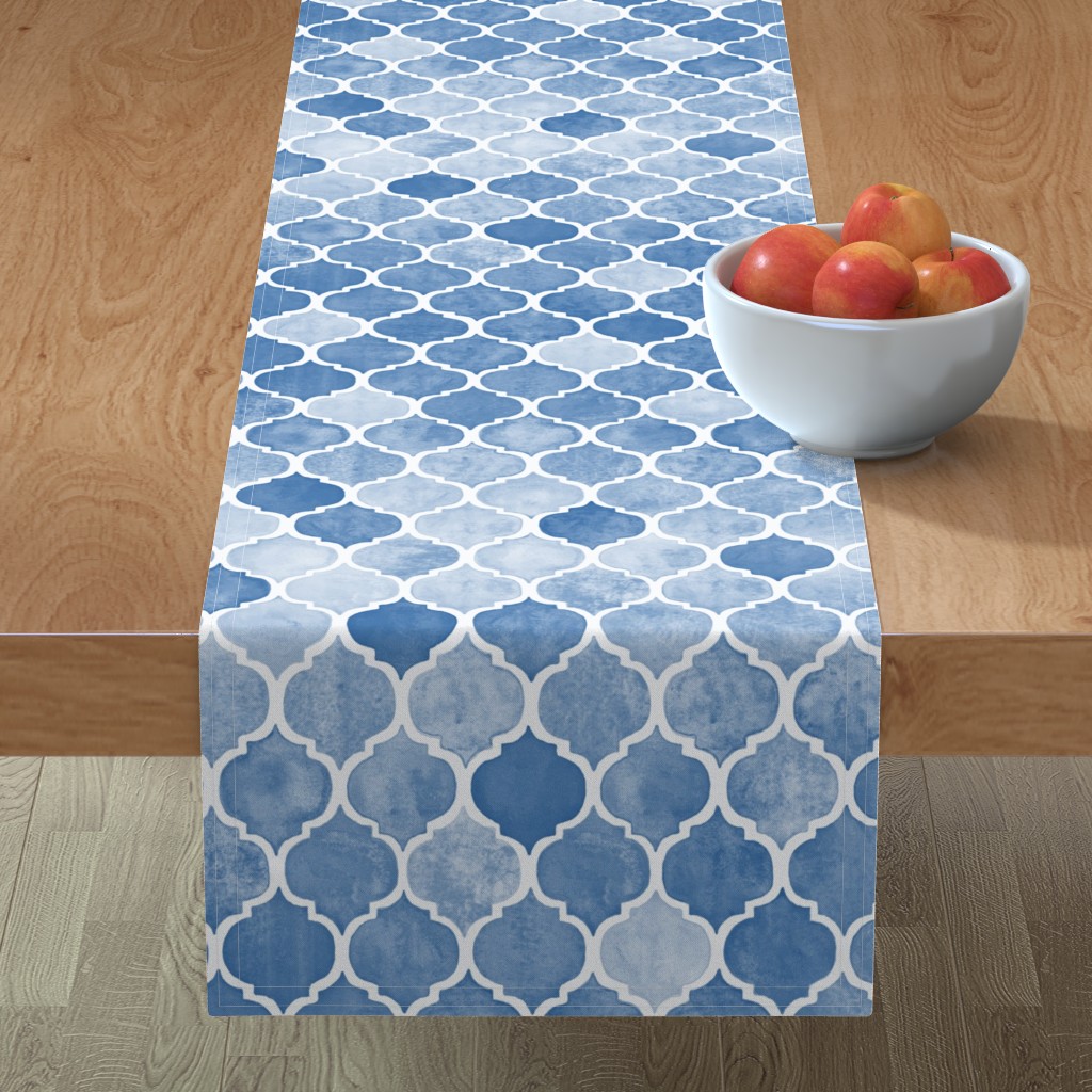 Textured Moroccan Tiles - Blue Table Runner, 108x16, Blue