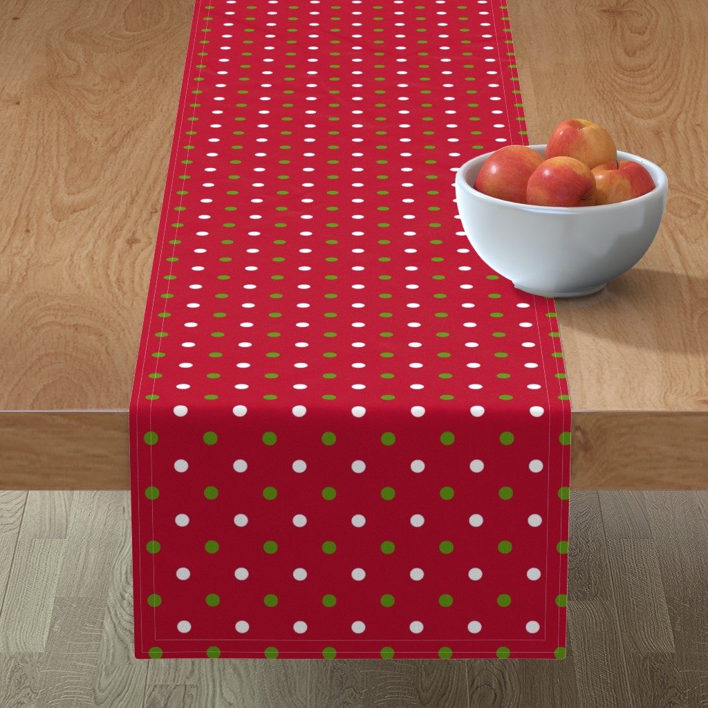 Christmas Dot - Green and White on Red Table Runner, 108x16, Red
