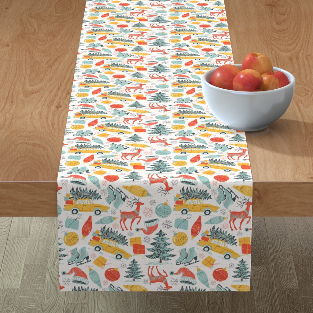 Vintage Style Christmas & New Year Table Runner, 108x16, Multicolor
