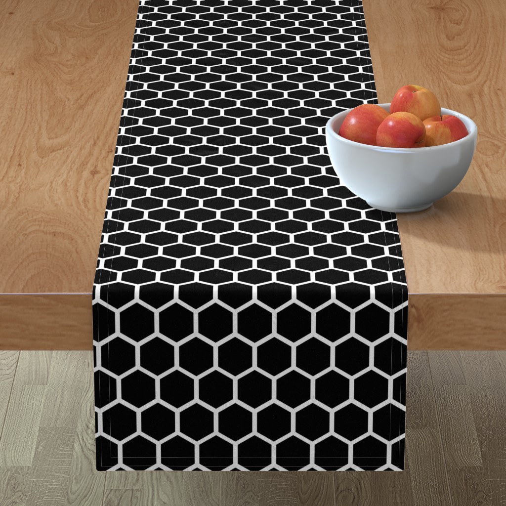 Honeycomb Hexagon - Black and White Table Runner, 108x16, Black