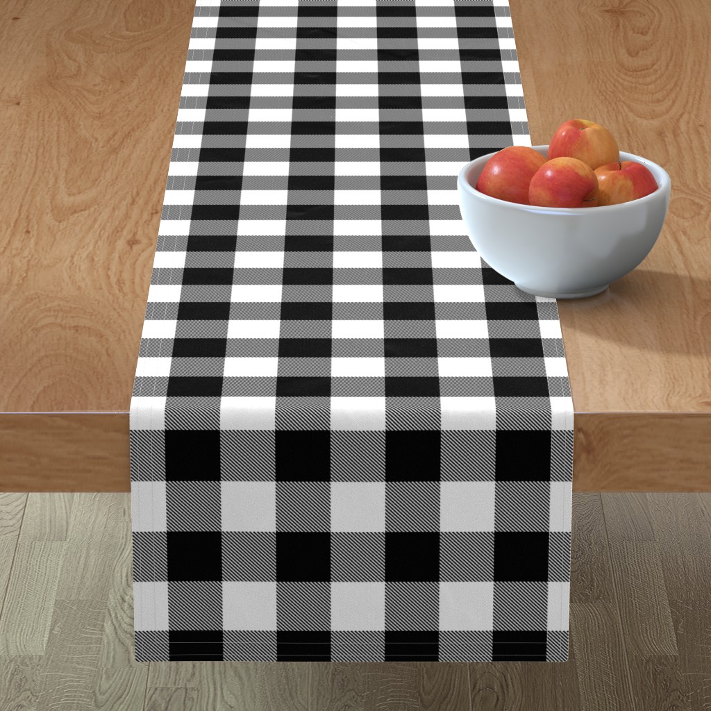 Buffalo Plaid With Twill Pattern - Black & White Table Runner, 108x16, Black
