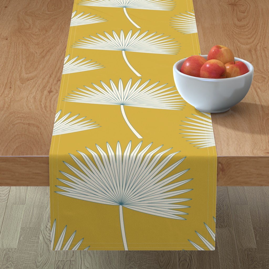 Boho Sunshine Palm Leaves Table Runner, 108x16, Yellow