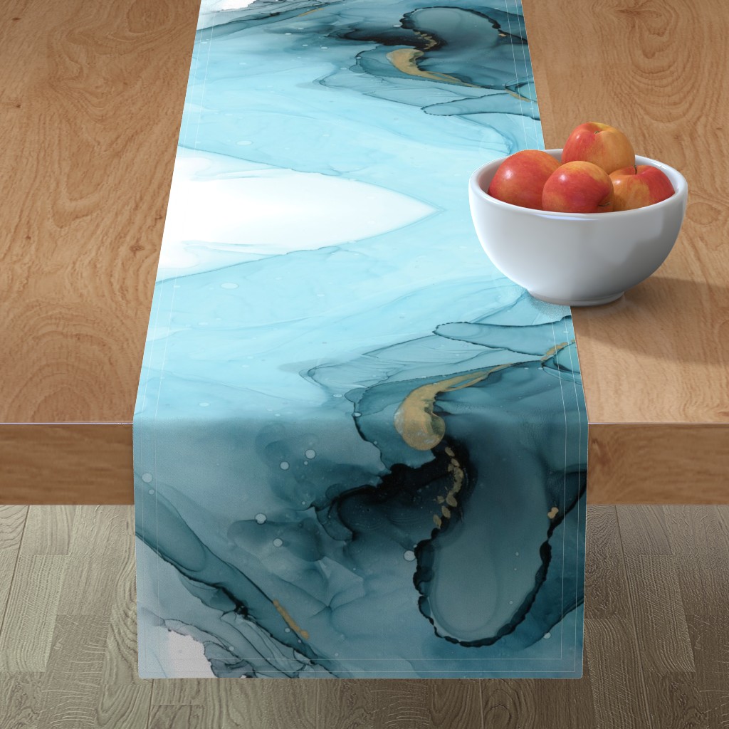 abstract ocean blue table runner