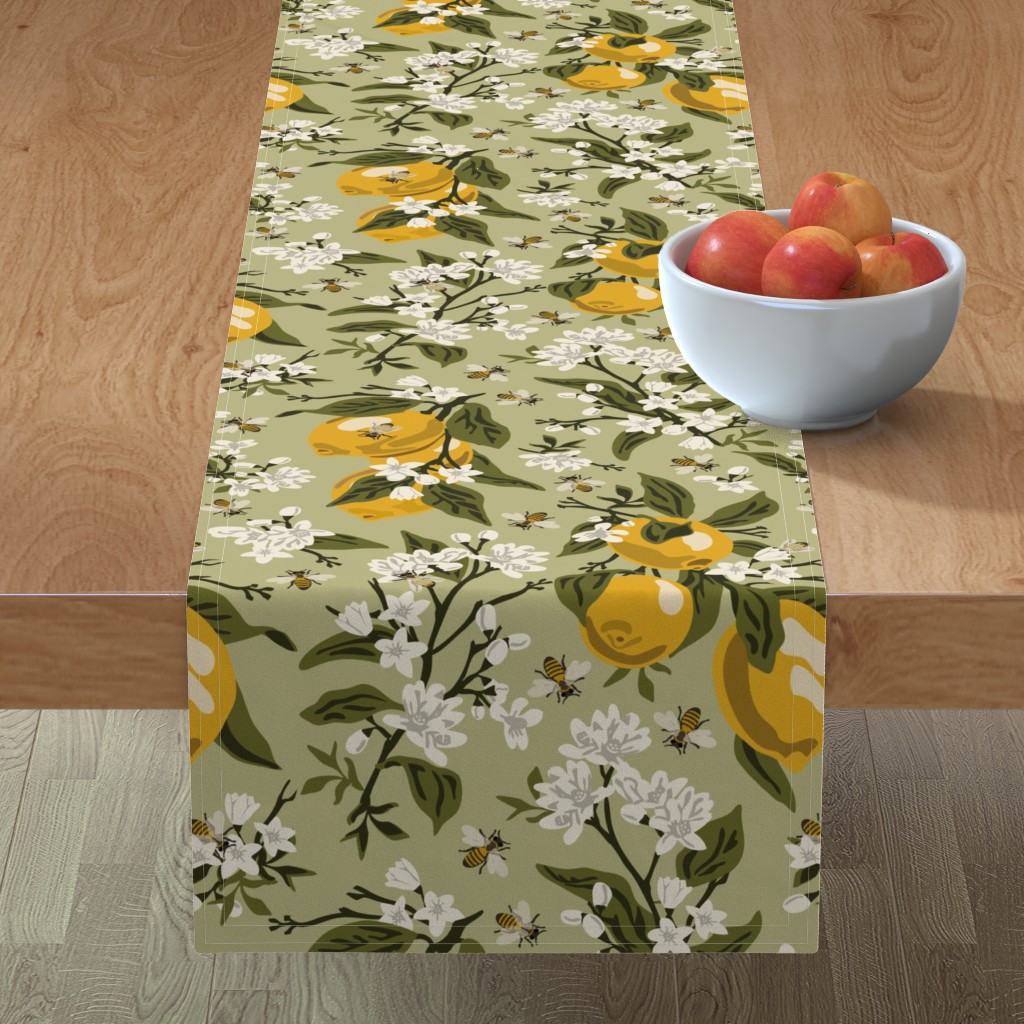 Bees and Lemons - Green Table Runner, 108x16, Green