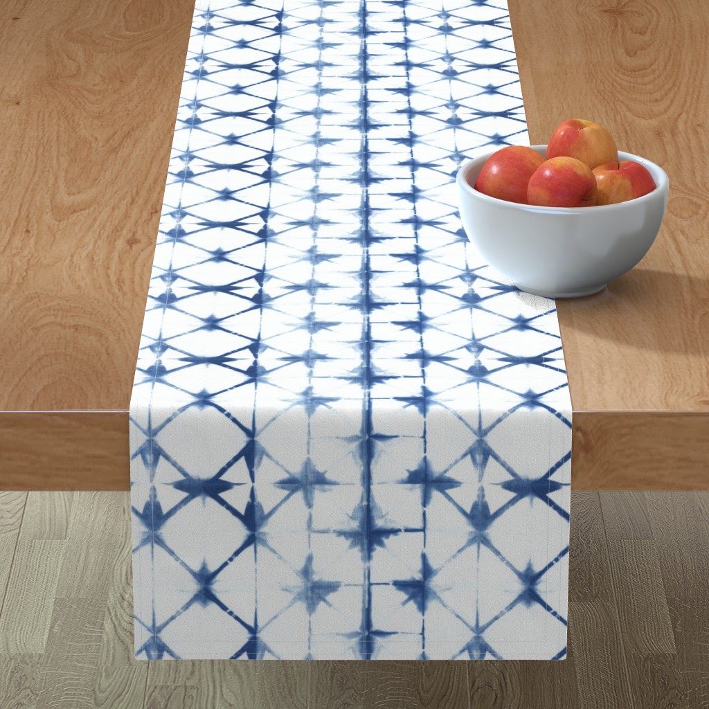 Shibori Diamond - Blue on White Table Runner, 72x16, Blue