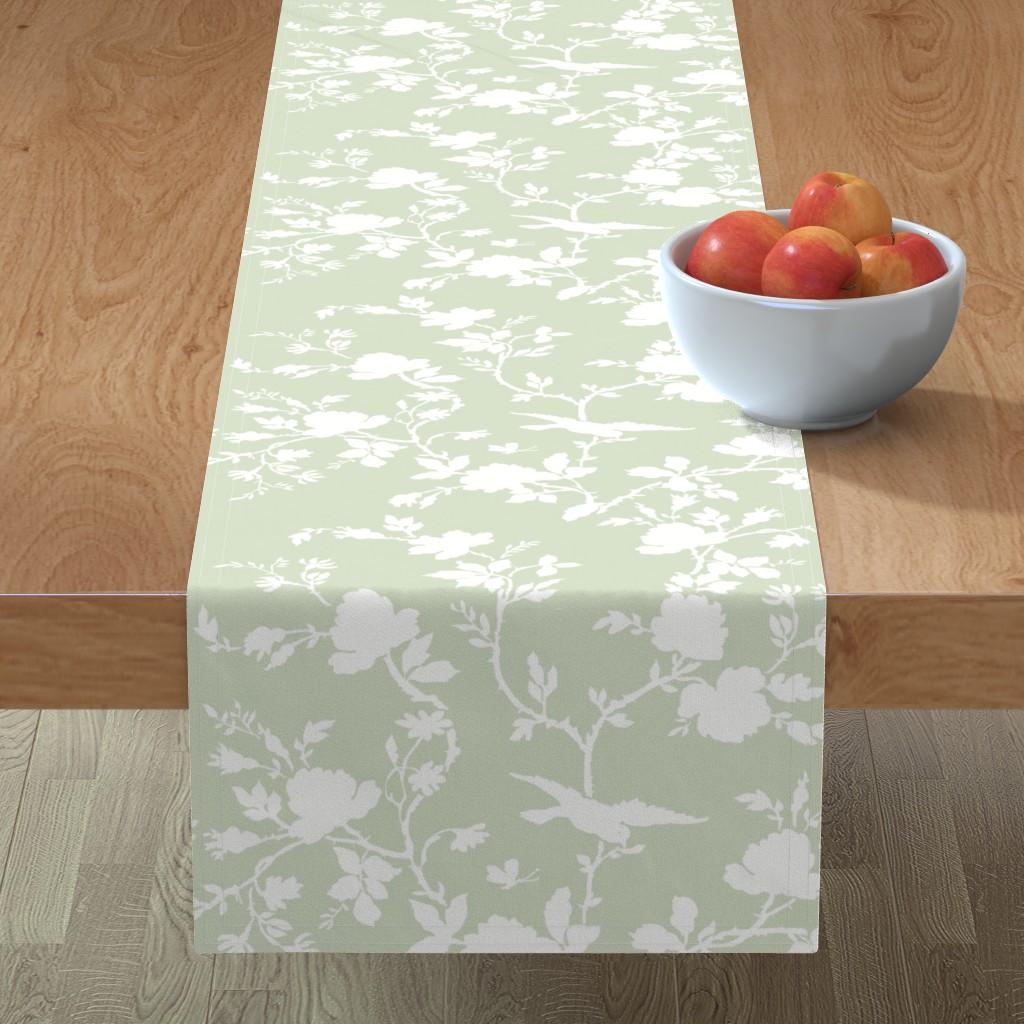 Ames Chinoiserie Silhouette Table Runner, 72x16, Green