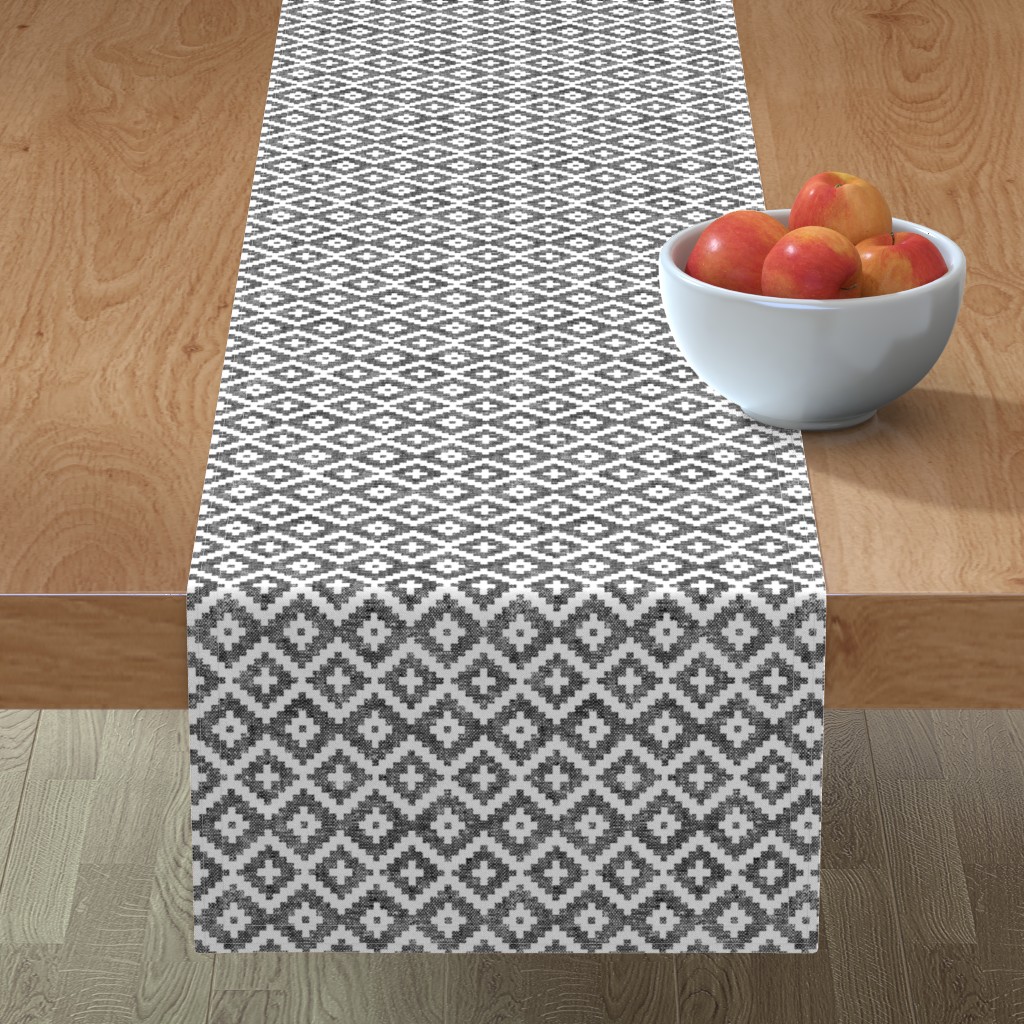 Textured Aztec - Black and White Table Runner, 72x16, Gray