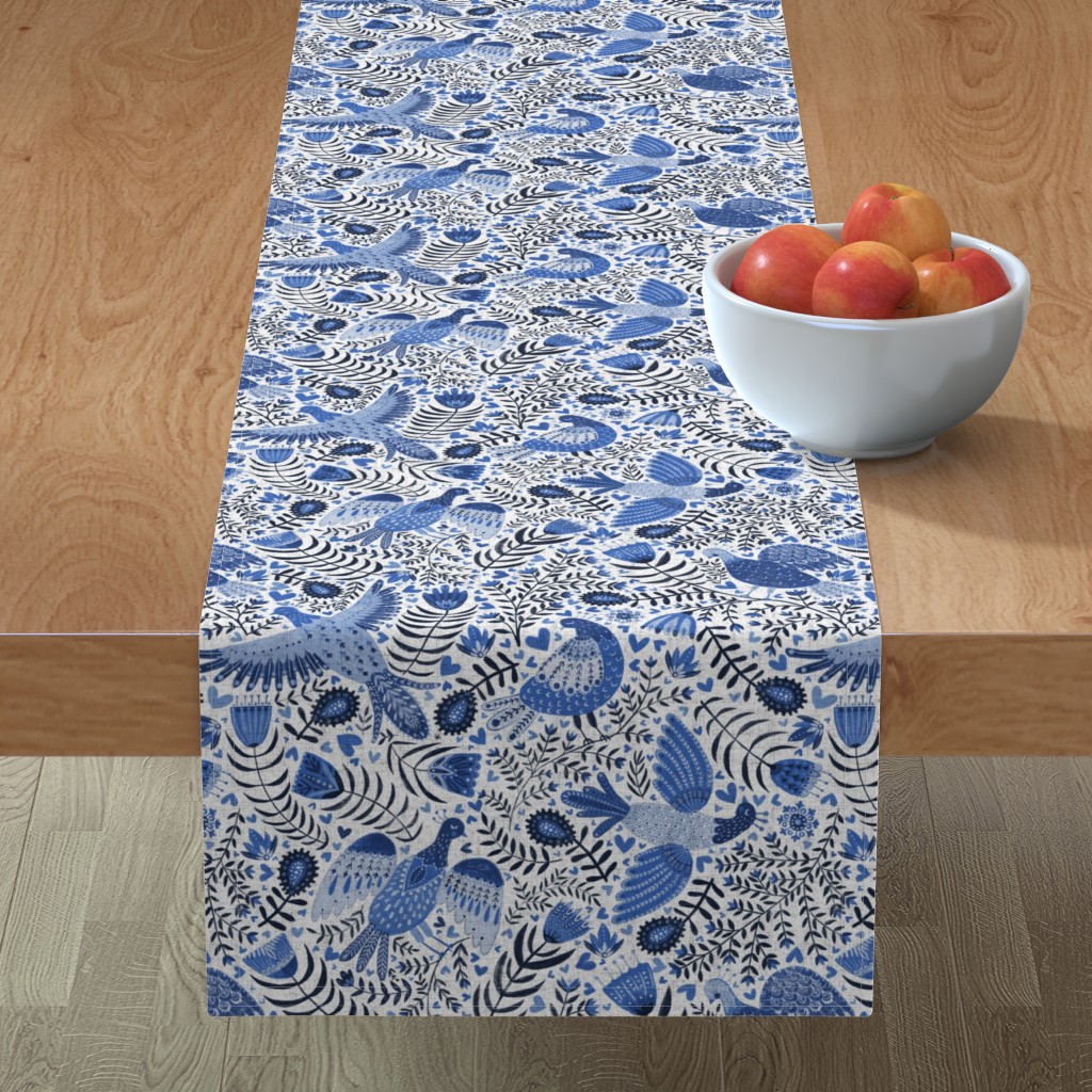 Scandinavian Birds - Indigo Blue Table Runner | Shutterfly