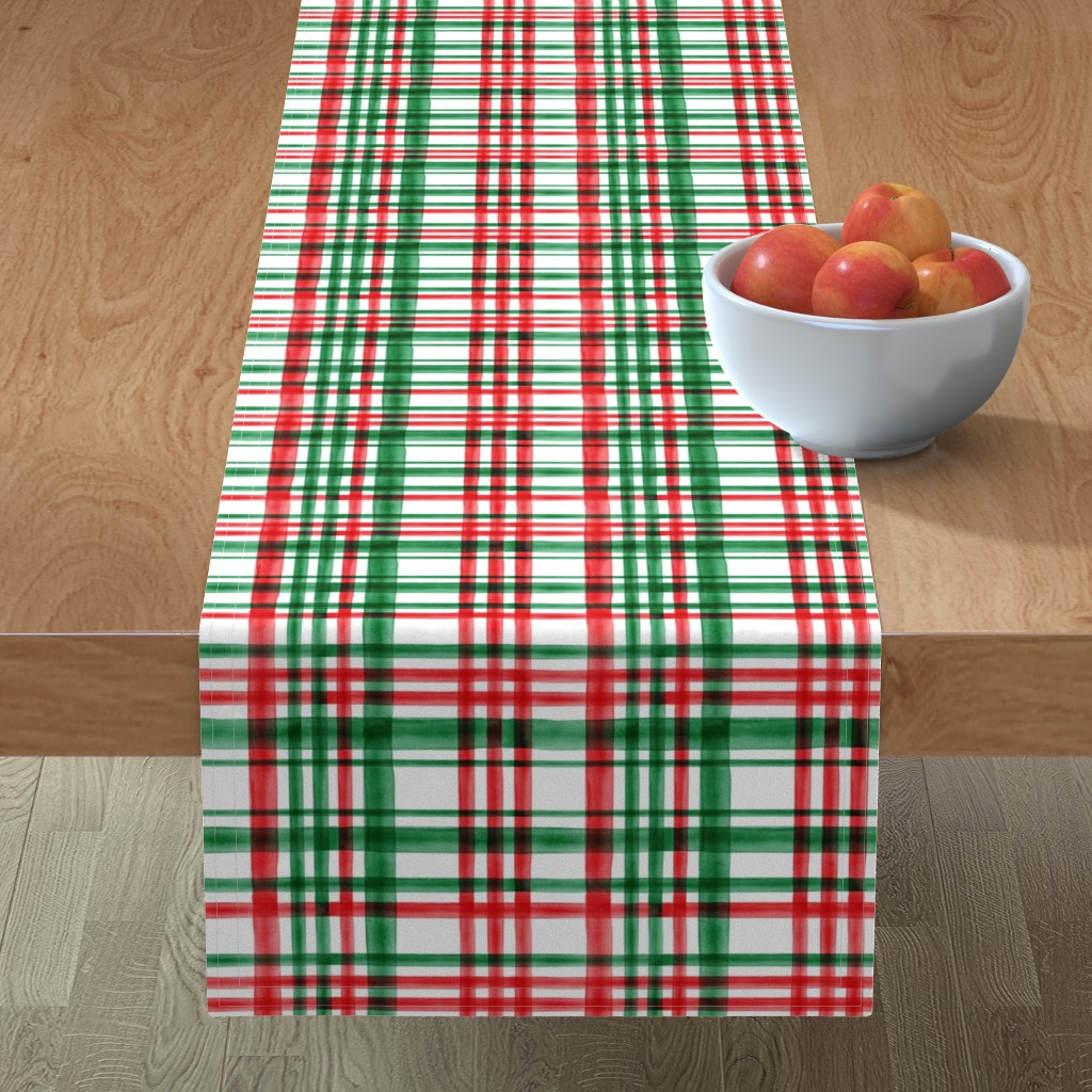 Christmas Watercolor Plaid - Bright Table Runner, 72x16, Multicolor