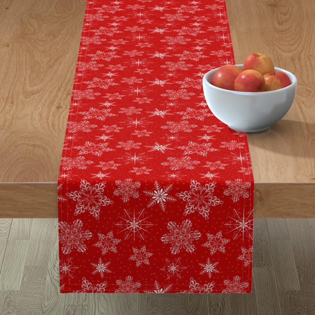 Snowflakes on Red Table Runner, 90x16, Red