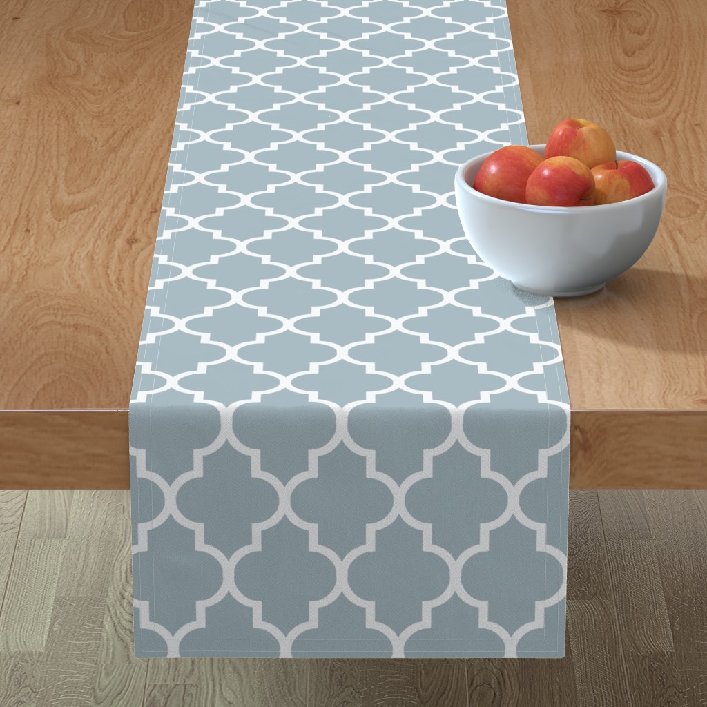 Quatrefoil Table Runner, 90x16, Blue