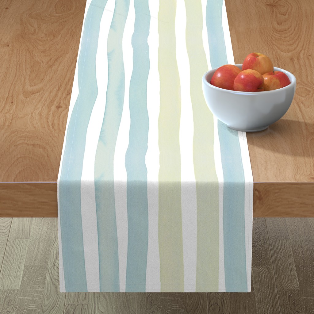 Watercolor Stripes - Yellow and Blue Table Runner, 90x16, Blue