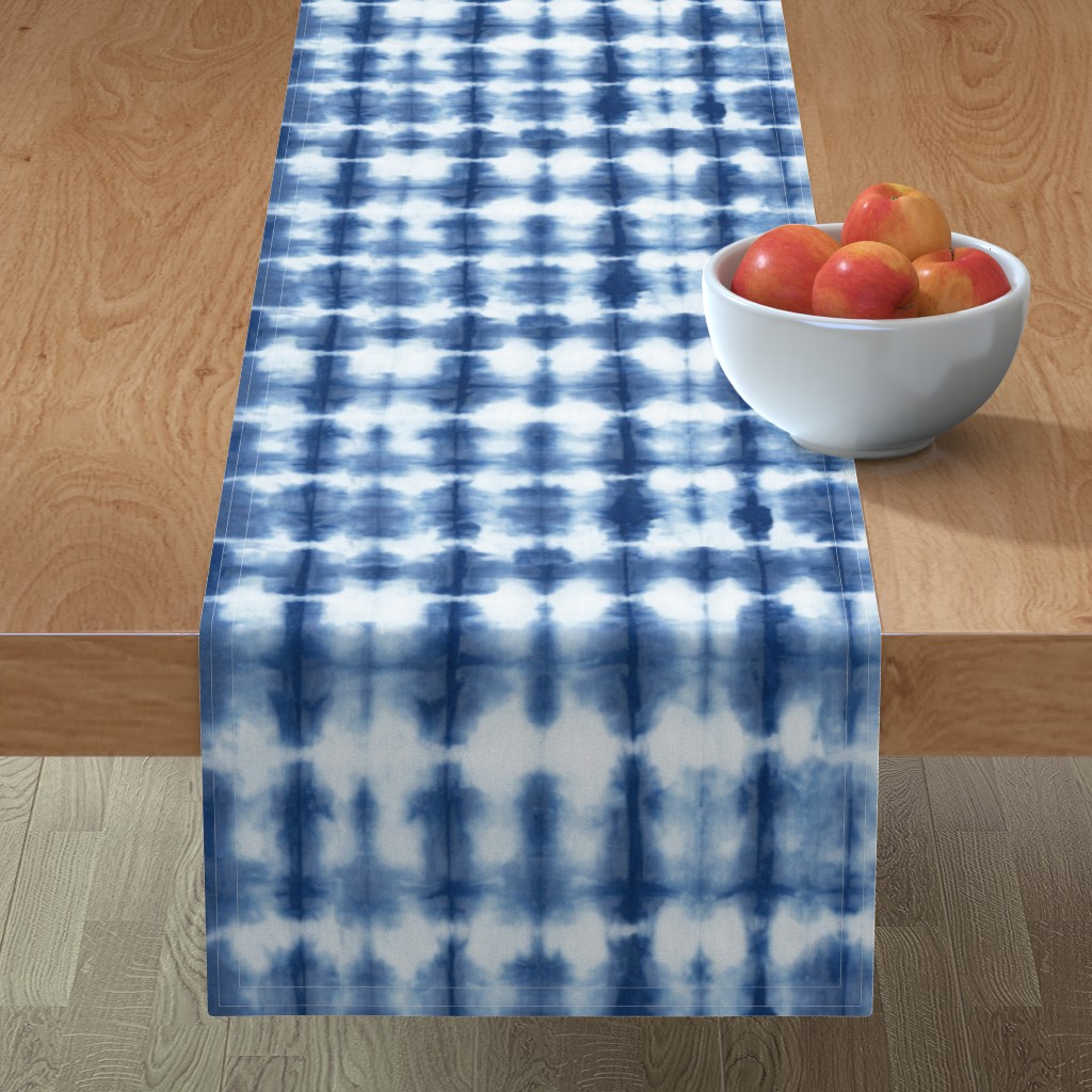 Shibori - Indigo on White Table Runner, 90x16, Blue