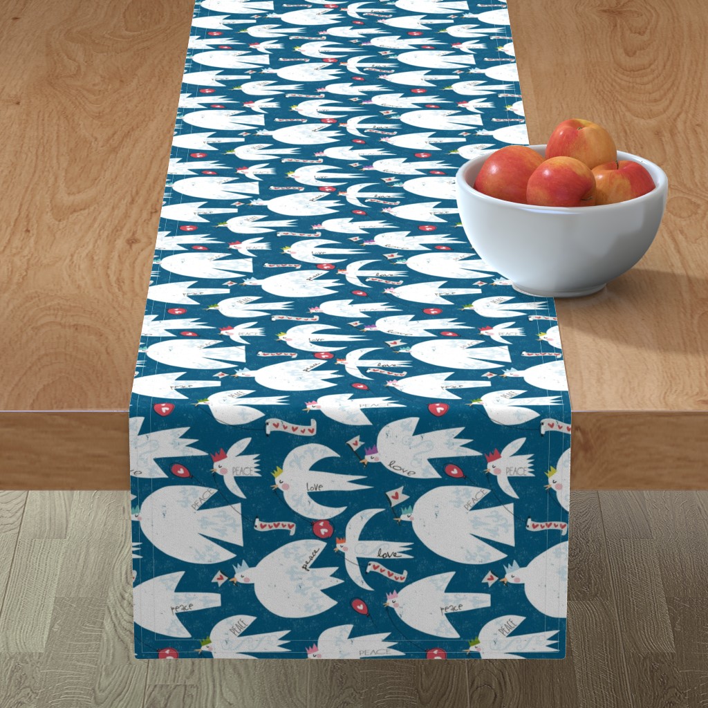 Peace + Love Dove Party Table Runner, 90x16, Blue