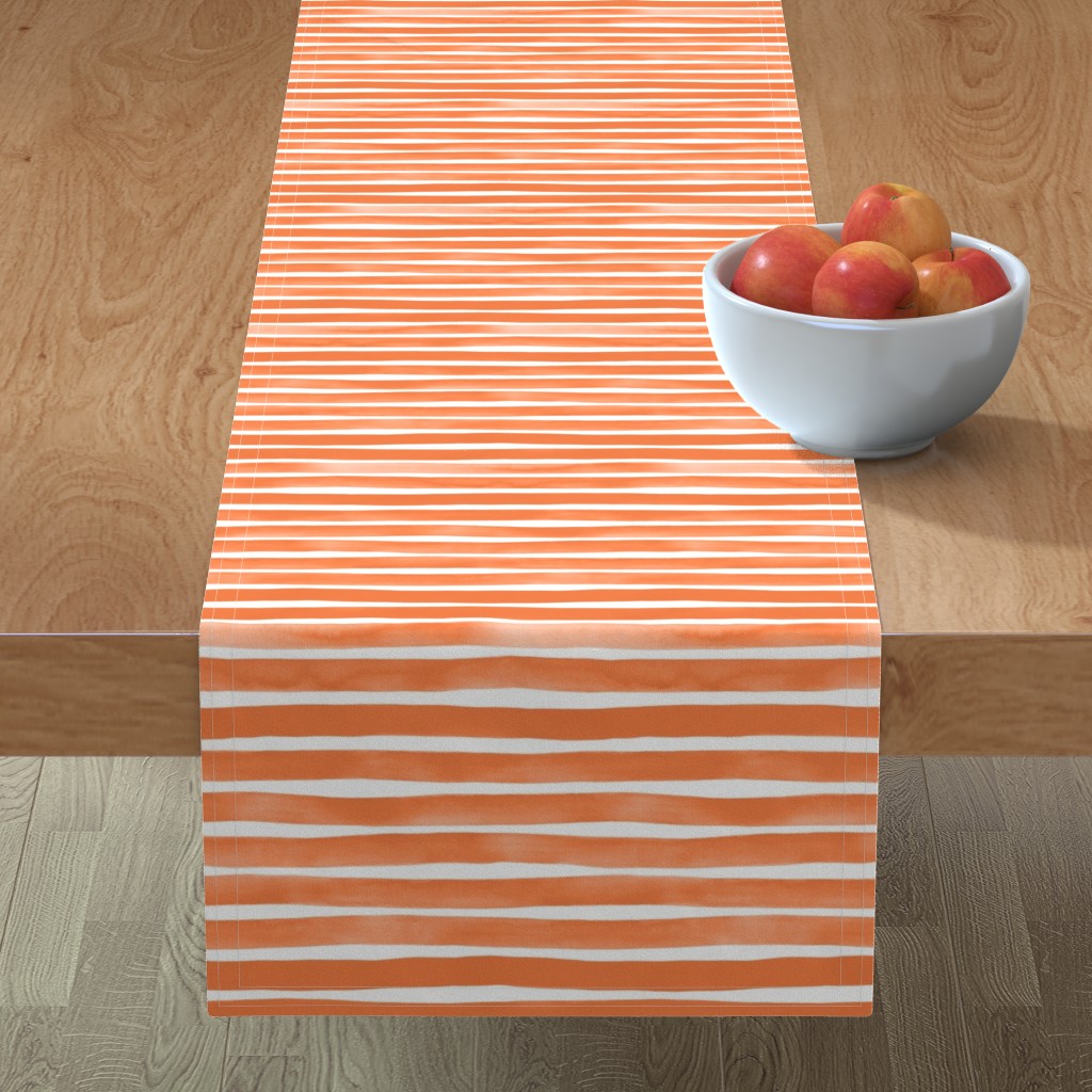 Imperfect Watercolor Stripes Table Runner, 90x16, Orange