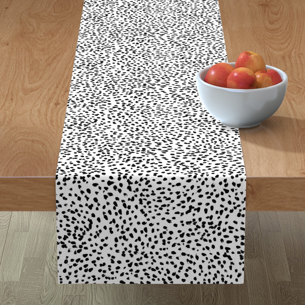 Brushstroke Painterly Dots Table Runner, 90x16, White
