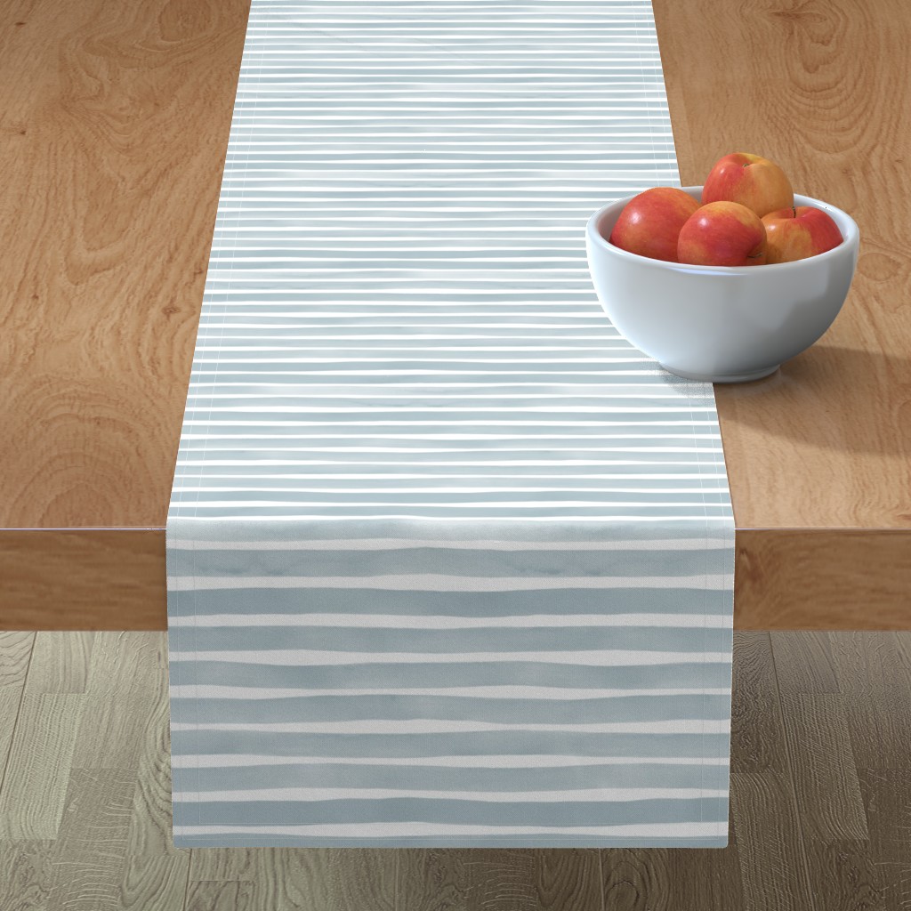 Imperfect Watercolor Stripes Table Runner, 90x16, Blue