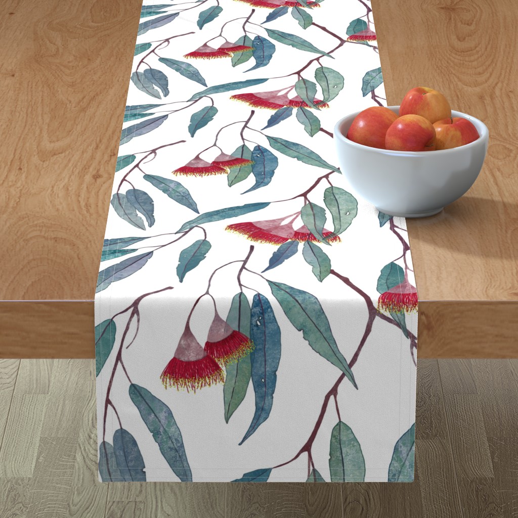 Eucalyptus Leaves & Flowers Table Runner, 90x16, Multicolor