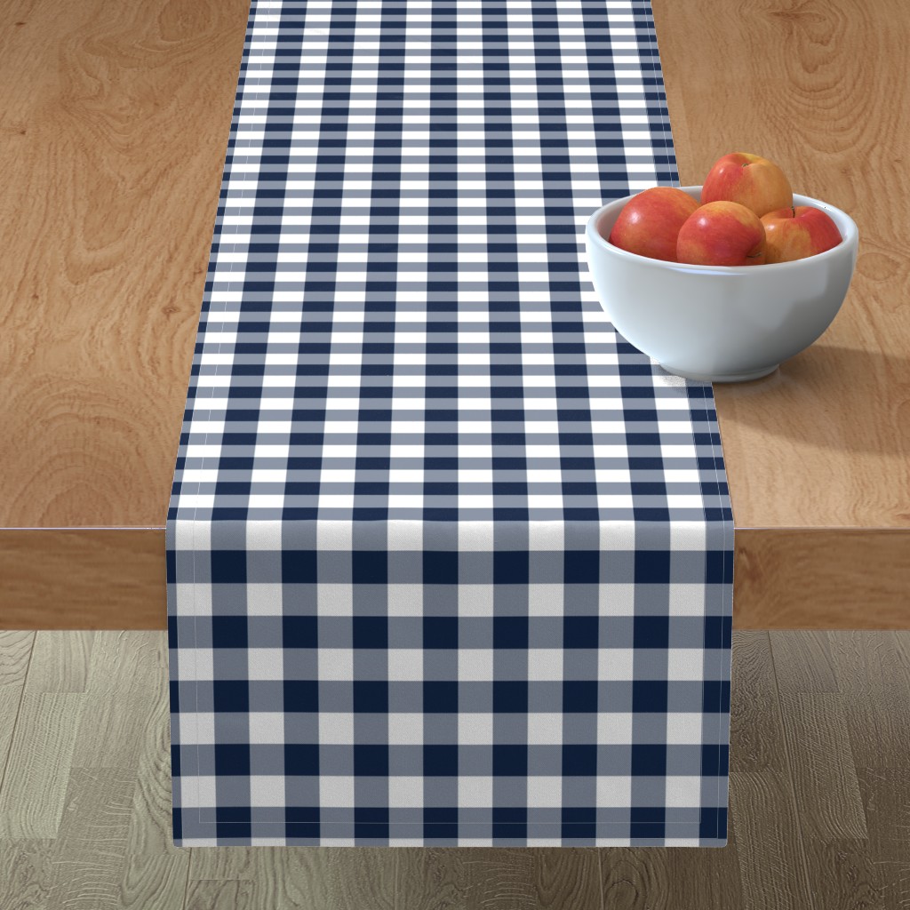 Gingham Check - Navy and White Table Runner, 90x16, Blue