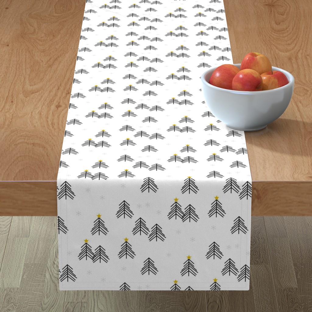 Scandi Winter Forest Christmas Tree Table Runner, 90x16, White