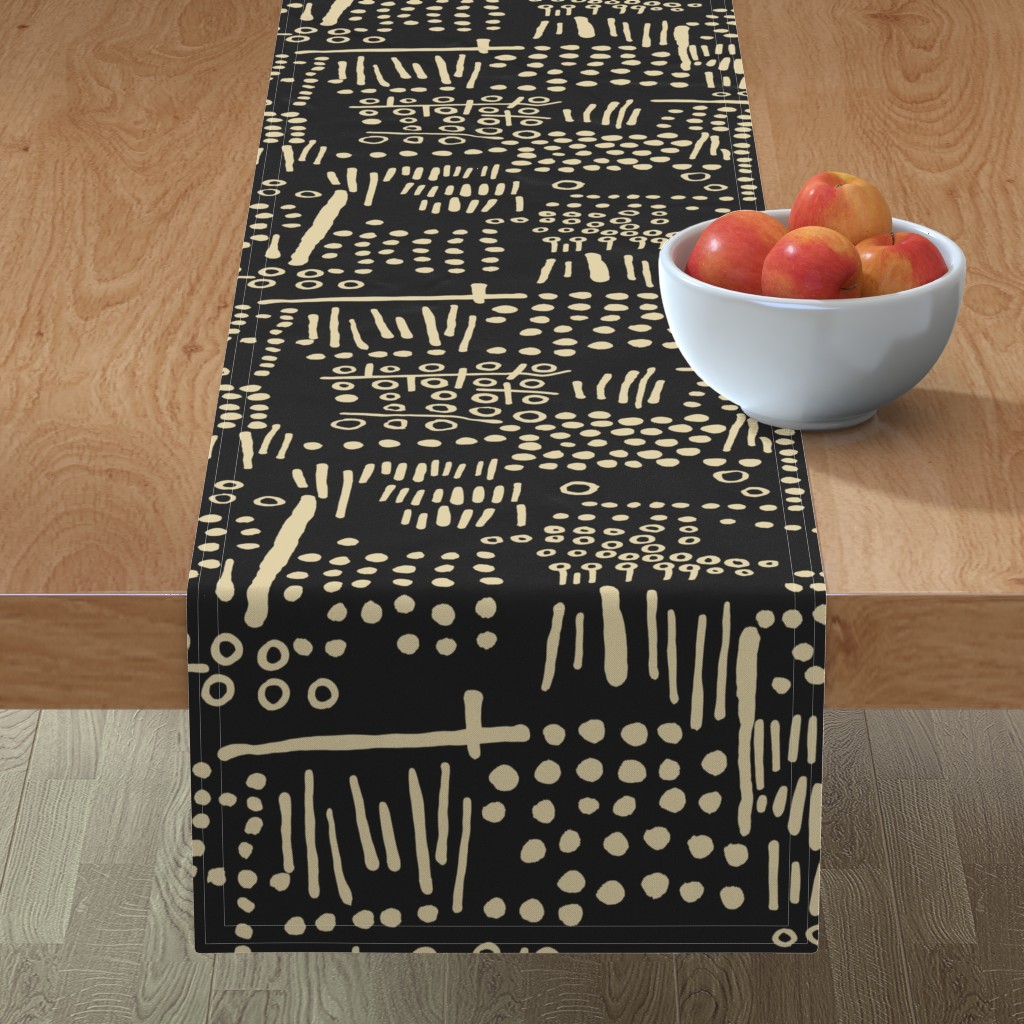 Abstract Tribal - Black & Taupe Table Runner, 90x16, Black