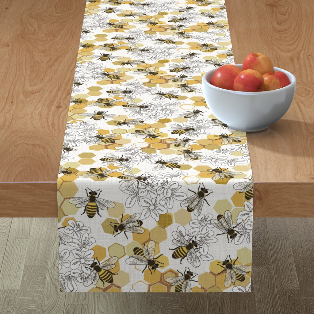Save the Honey Bees - Yellow on White Table Runner, 90x16, Yellow