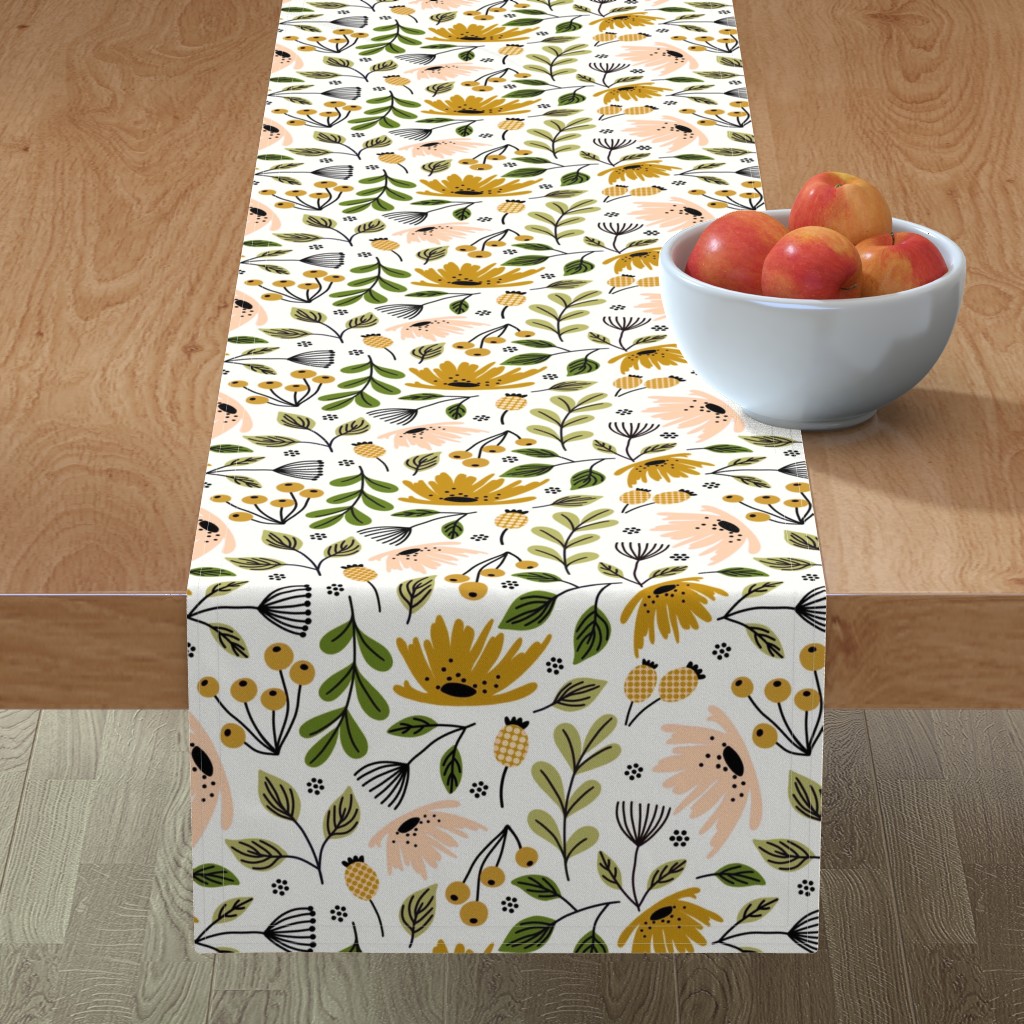 Ditsy Modern Floral - Peach and Yellow Table Runner, 90x16, Multicolor