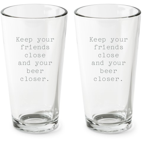 Open Quote Pint Glass, Etched Pint, Set of 2, White