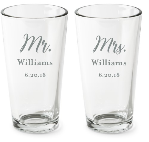 Mr And Mrs Set Pint Glass, Etched Pint, Set of 2, White