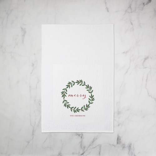 Elegant Circle Foliage Set Tea Towel, Set of 1, Red, marsala