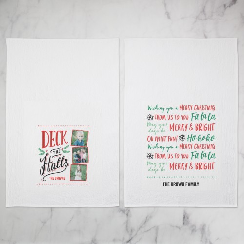 Deck the Halls Set Tea Towel, Set of 2, Red, bright coral