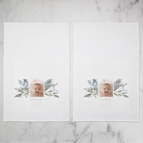 Blooming Florals Square Tea Towel, Set of 2, Beige, pearl