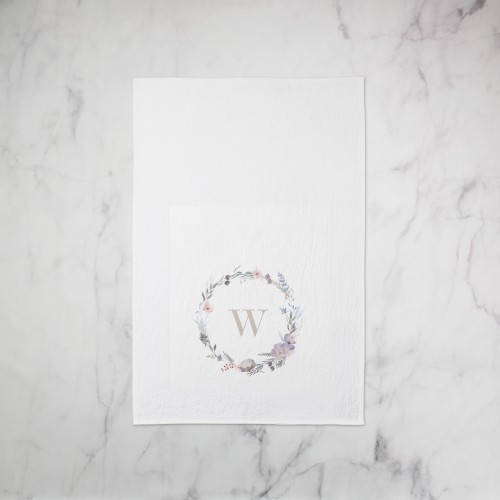 Blooming Florals Monogram Tea Towel, Set of 1, Beige, wheat