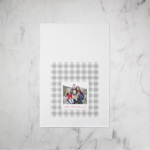 Gingham Trio Collage Tea Towel, Set of 1, Gray, gray