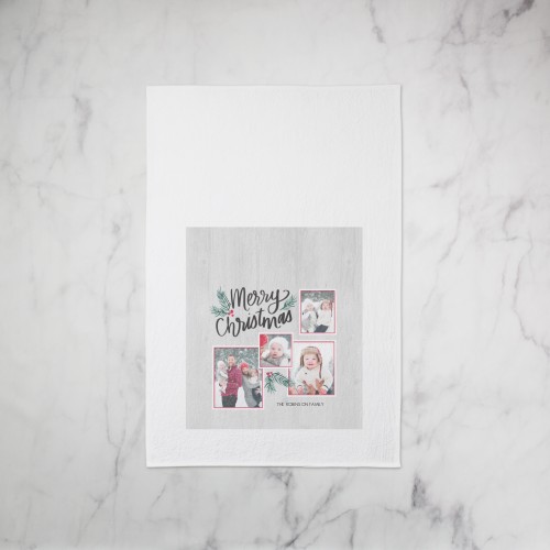 Merry And Bright Christmas Tea Towel, Set of 1, Gray