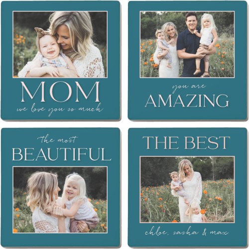 Classic Mom Sentiments Set Ceramic Coasters, Set of 4, Blue