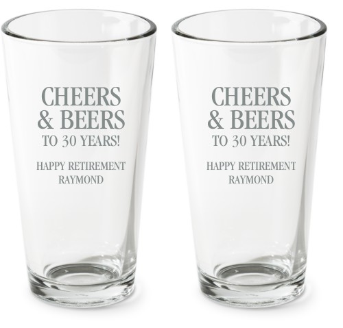 Bold Cheers and Beers Pint Glass, Etched Pint, Set of 2, White