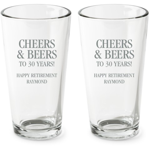 Bold Cheers and Beers Pint Glass, Etched Pint, Set of 2, White