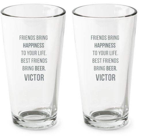 Friends Bring Happiness Pint Glass, Etched Pint, Set of 2, White