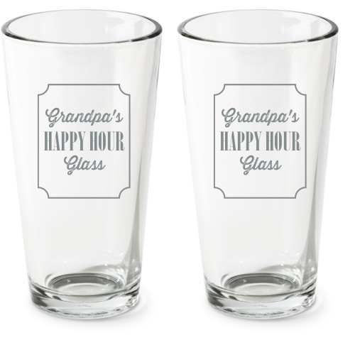 Happy Hour Glass Pint Glass, Etched Pint, Set of 2, White