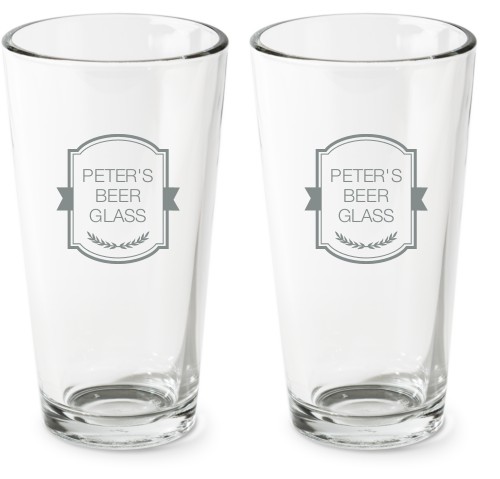 My Beer Glass Pint Glass, Etched Pint, Set of 2, White