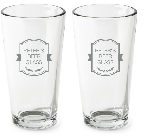 My Beer Glass Pint Glass, Etched Pint, Set of 2, White