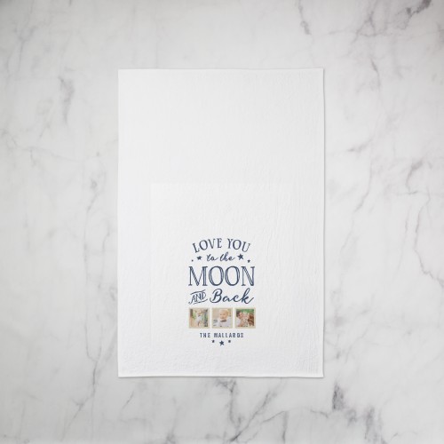 To The Moon Script Tea Towel, Set of 1, Blue, midnight