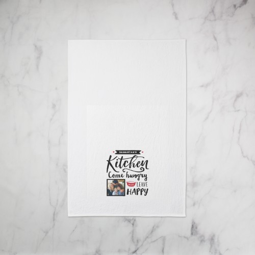 Happy Kitchen Tea Towel, Set of 1, Black, black