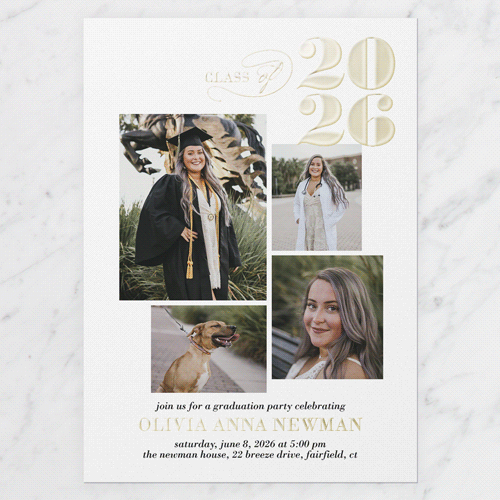 Script Class Graduation Invitation, White, Gold Foil, 5x7, Matte, Personalized Foil Cardstock, Square, White